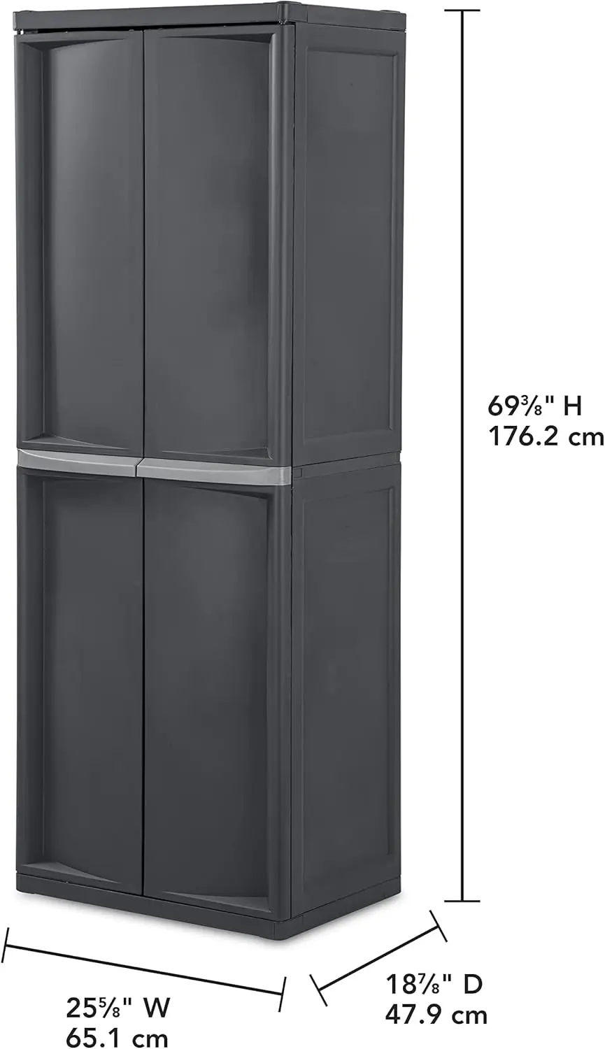 4 Shelf Cabinet, Plastic Organization Storage Unit, Organize Bins in the Garage, Basement, Attic, Mudroom, Gray, 1-Pack 2