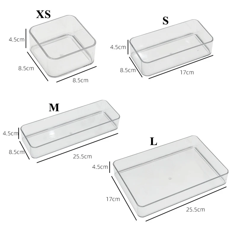 Clear Plastic Storage Box Vanity Drawer Makeup Jewelries Organizer Stackable Kitchen Bathroom Desktop Accessories Storage Tray 3