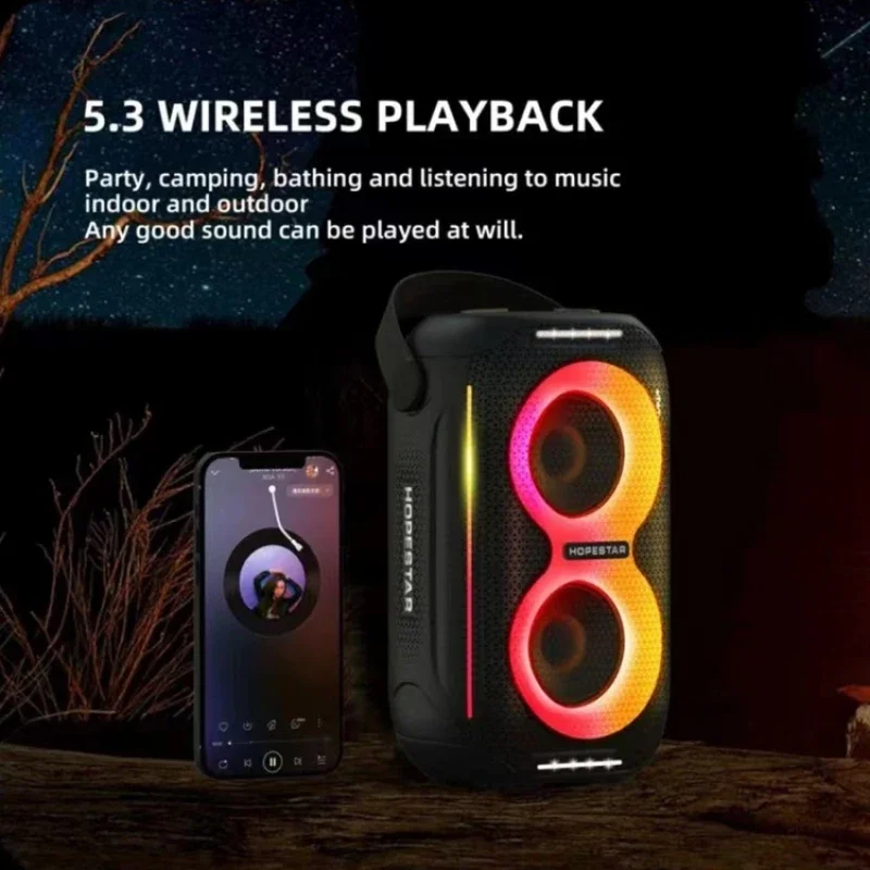 HOPESTAR Party200mini Portable Bluetooth Speaker Outdoor Waterproof RMG Light TWS Subwoofer with Dual Speakers TF Card Sound Box