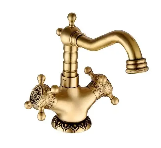 

Vidric Deck Mounted Double handle Antique Brushed Bronze Bathroom Faucet Basin Height up Carved Faucet Hot and Cold Mixer tap