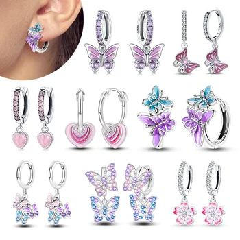Pink Series 925 Sterling Silver Romantic Flower Butterfly Unicorn Tulip Geometry Earrings Boutique Fine Jewelry Gifts for Women