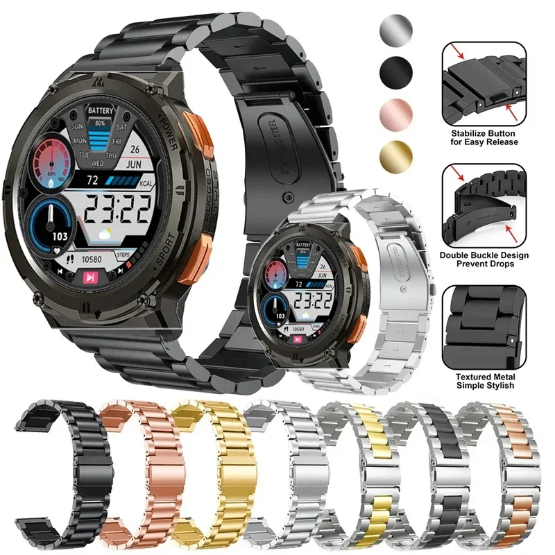 Stainless Steel 22mm Smartwatch Bracelet Strap