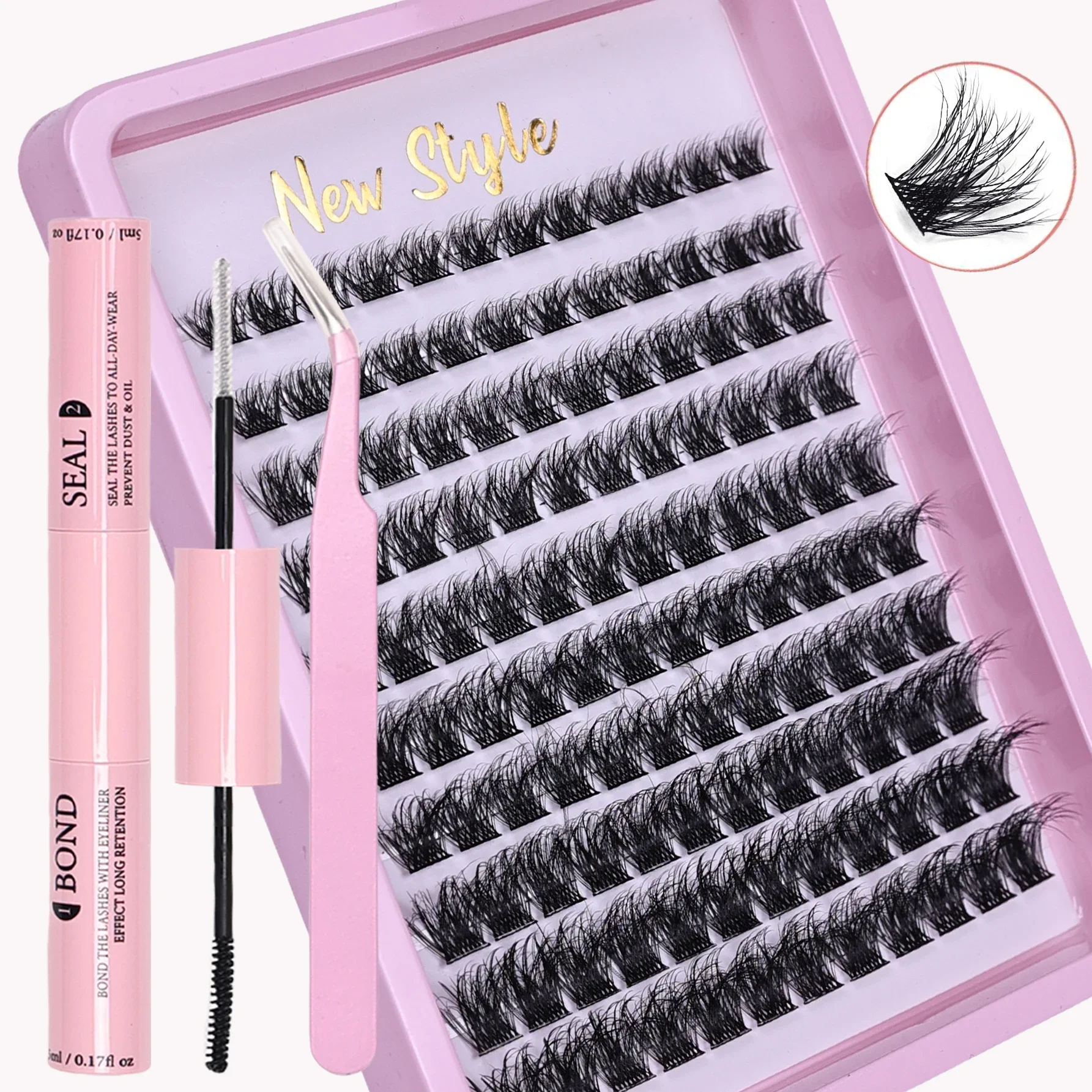 False Eyelashes Extension Kit 120PCS with Adhesive Tweezers Sealant for home use