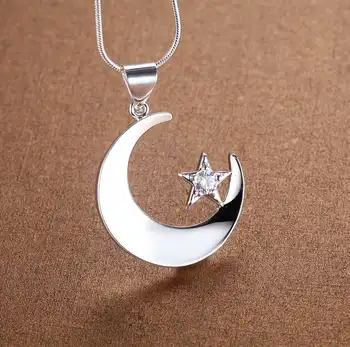 Silver Necklace Pendant Moon and stars For Women
