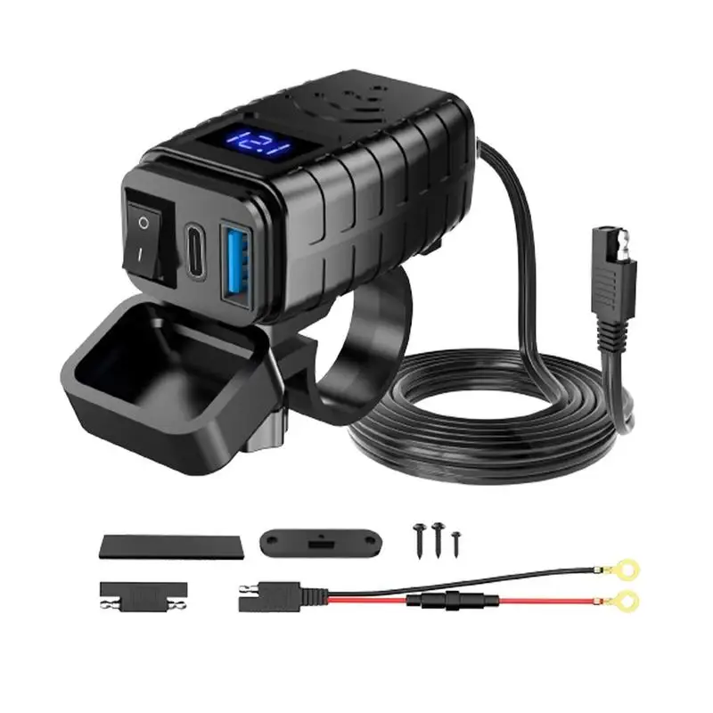 

Автомобильное зарядное устройство USB для мотоцикла, зарядное устройство USB с вольтметром, переключателями вкл/выкл, USB-порт, быстрое зарядное устройство PD, зарядное устройство с гнездом для