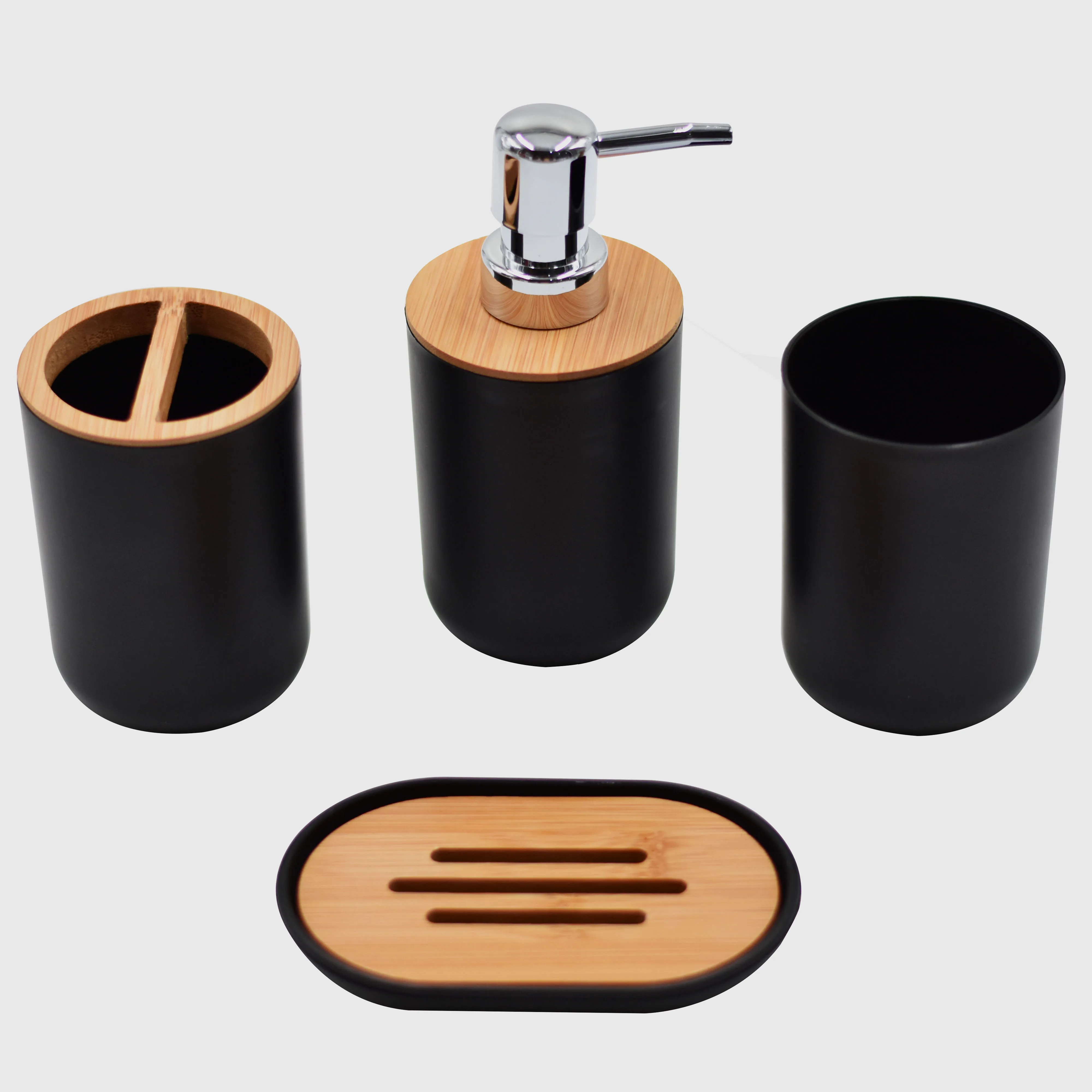 Bathroom Accessories Set White Modern Soap Lotion Dispenser Resin and Wood Soap Dish Toothbrush Holder