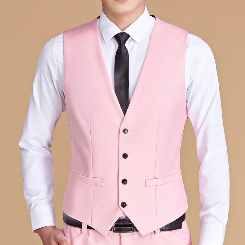 Men Vest White V Neck Solid Single Button Slim Business Formal Waistcoat Tweed Sleeveless Men Suit Vest 5