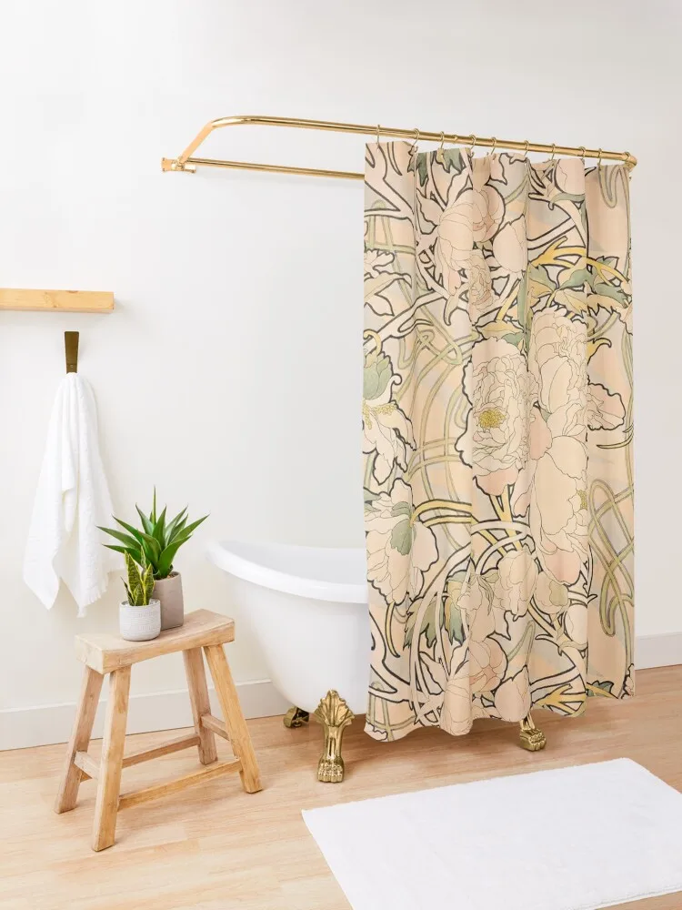 Alfonse Mucha Art Nouveau Peonies Shower Curtain Bath Curtain