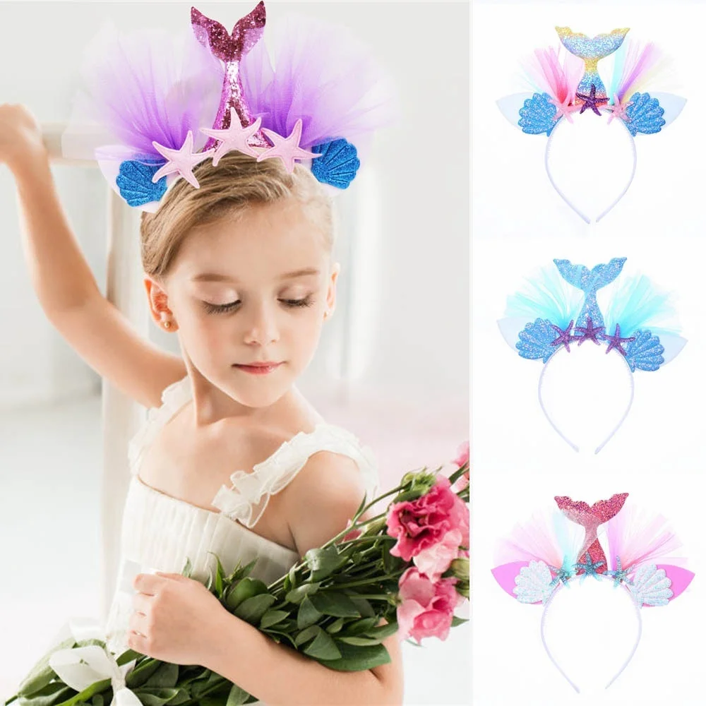 The Little Mermaid Party Crown Headband Hair With Fishtail Hat Beach Kids Birthday Show Decoration Wedding Cute |