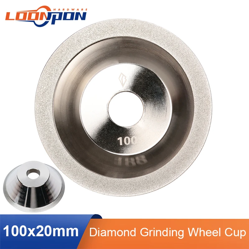 

Loonpon 100mm Diamond Grinding Wheel Cup Shaped Diamond Wheels DIsc for Tungsten Steel Milling Cutter Tool Sharpener Grinder