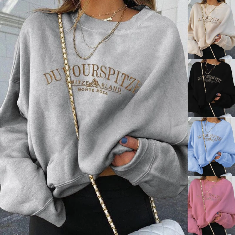 custom hoodies Dufourspitze Sweatshirt Women Long Sleeve Sweatshirts Streetwear 2021 New Fashion Autumn Winter Letter Print Pullover Tops sweatshirts