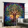 2pcs, spring summer Curtains Stained Glass Tree of Life Yarn Curtains 100% Polyester Room Decor for Room, Kitchen, Study, 6