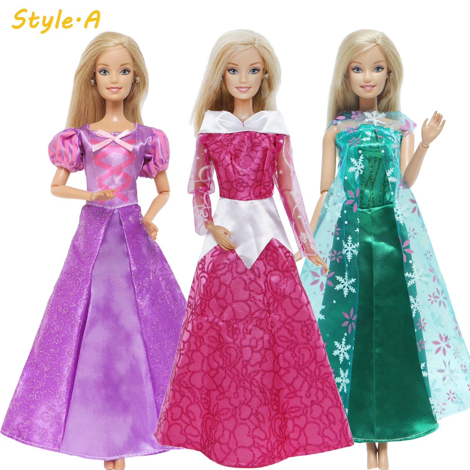 3 Sets Fairy Tale Classic Princess Doll Dresses COSPLAY Party Gown Clothes for Barbie Doll Accessories Kids Dollhouse Toys doll accessories doll clothes doll clothes accessories barbie doll clothes