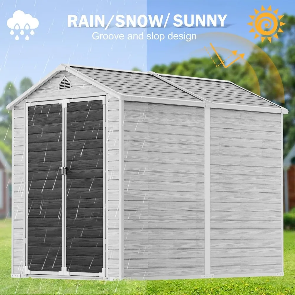 Description Picture 6 of item8x6 Feet Resin Storage Shed, Waterproof Outdoor Shed with Floor & Lockable Door & Window & Vents, Plastic Tool Shed for Backyard