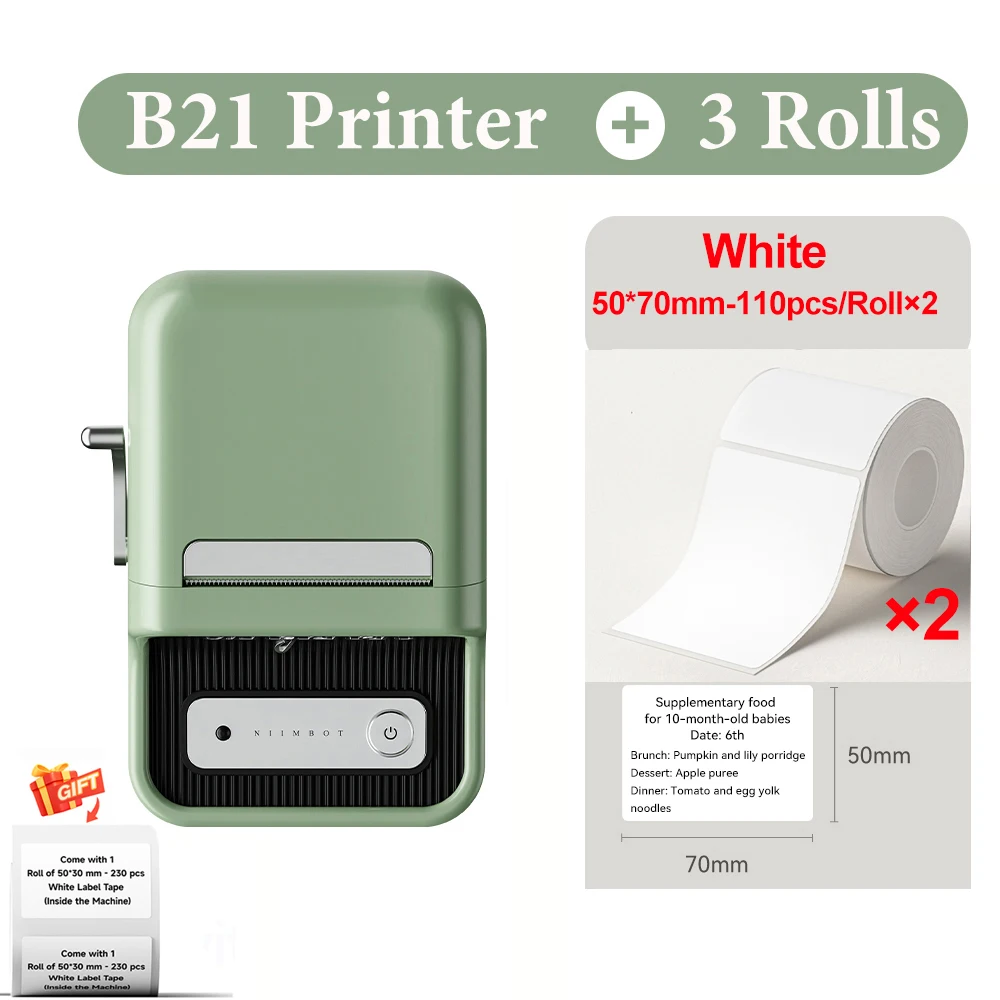 ワイヤレス ラベルプリンター NIIMBOT B21+ロール(白2個、透明1個) Amazon.com : NIIMBOT B21 Label Maker, Thermal Label Printer