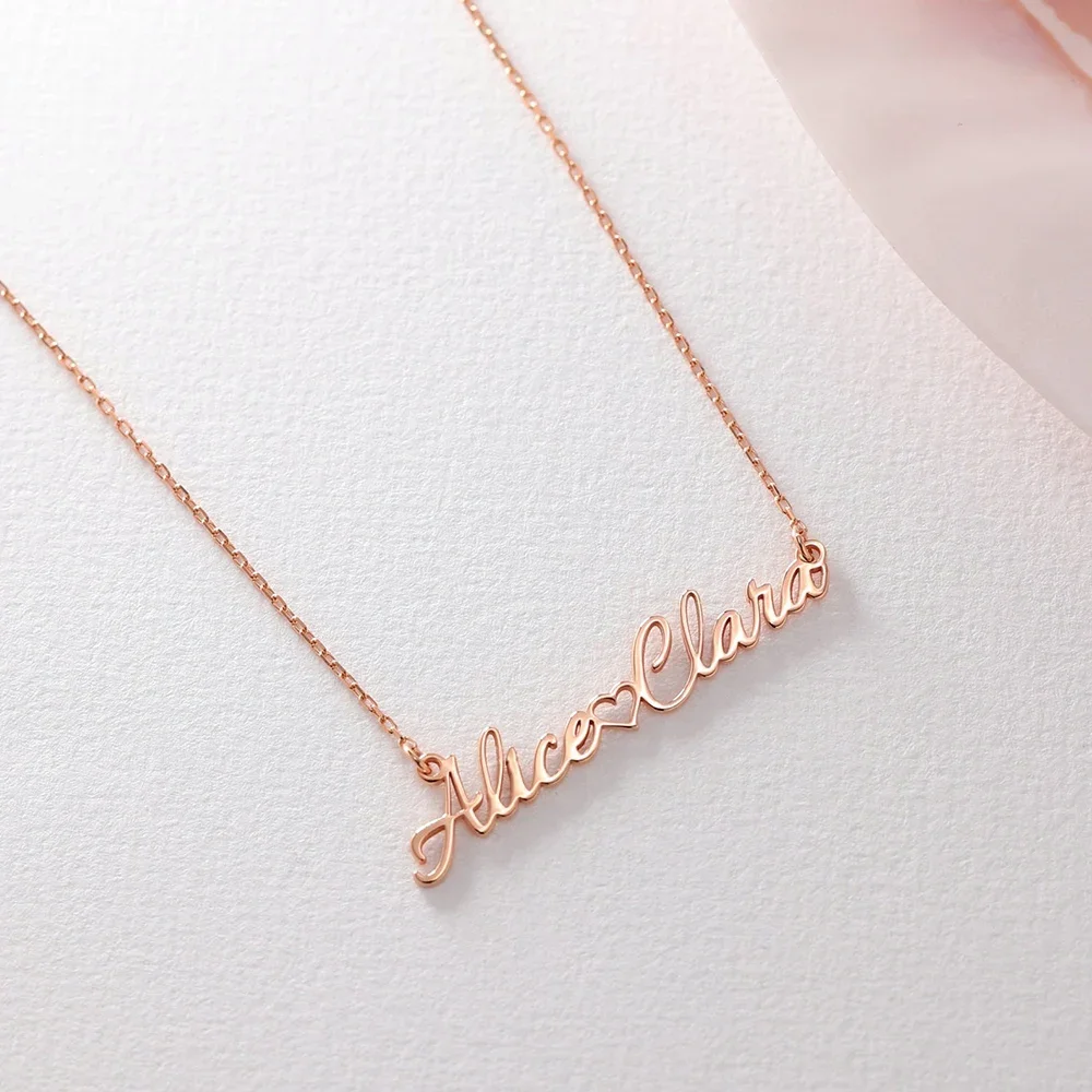 Custom Stainless Steel Two Name Necklace Personalized Heart Nameplate Pendant Neck Chain Fashion Christmas Gifts for Men  Women