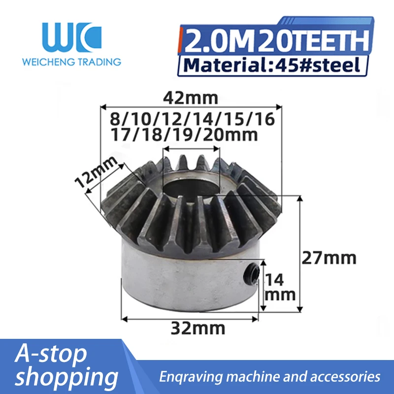 Bevel Gears 2M20T Bore 8/10/12/14/15/16/17/18/19/20MM 2 Module 20 Teeth 90 Degree Drive Commutation 1pcs