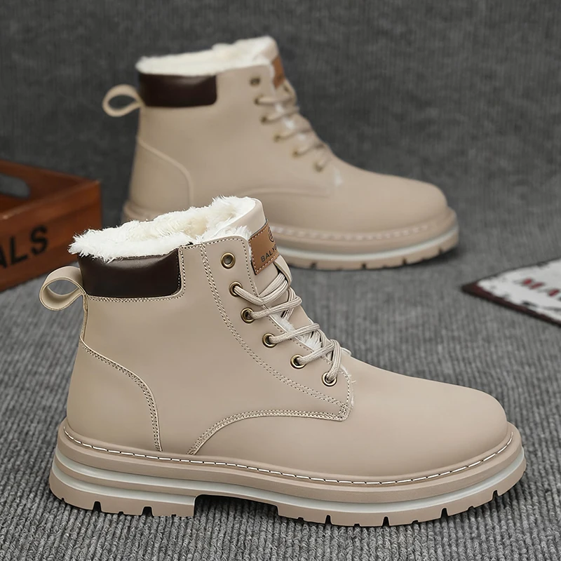 Men's Heavy-Duty Winter Snow Boots with Thick PU Sole & PVC Traction - Short Round-Toe Lace-Up Booties for Ice, Snow,, Outdoor - - 3