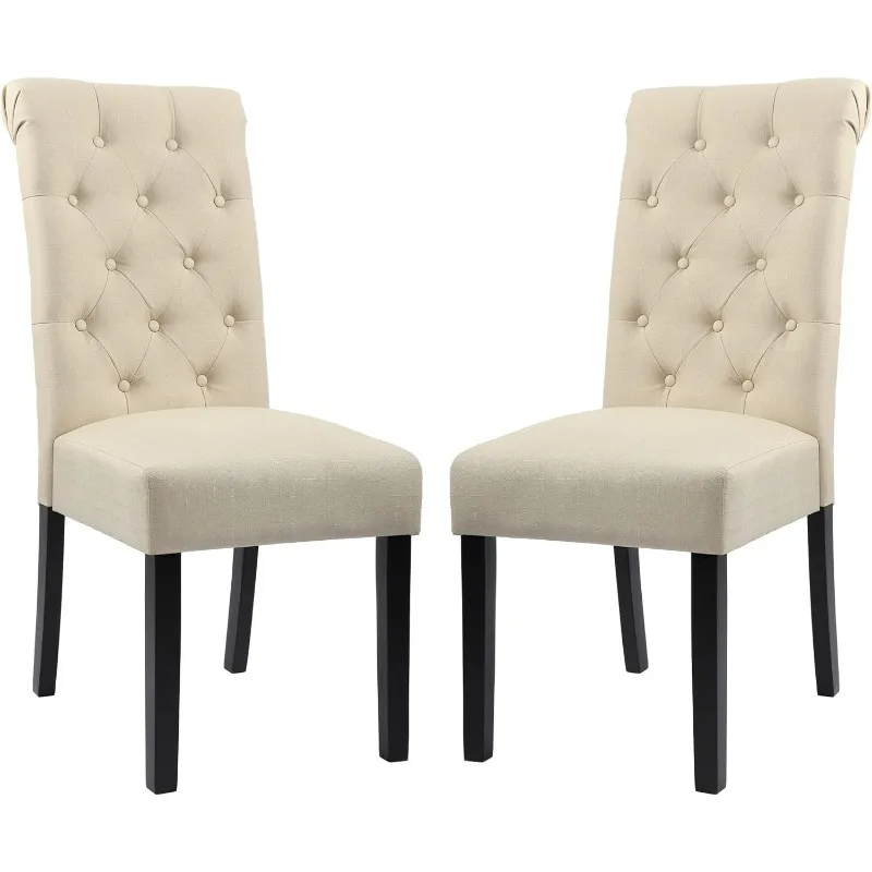 

Set of 2 Upholstered Fabric Dining Room Chairs Tufted Parsons Dining Chairs Accent Kitchen Chairs with Solid Wood Legs