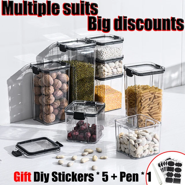 3/4/7pcs Plastic Airtight Food Containers For Kitchen Organization With  Lids, 24 Labels, 1 Marker For Cereal And Flour Storage Containers PP  Material