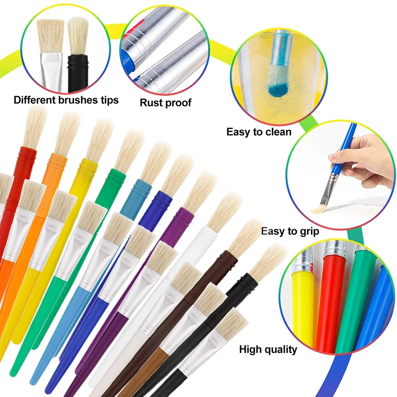 5/10pcs Paint Brushes Flat Tip Paint Brushes Hog Bristle Tempera
