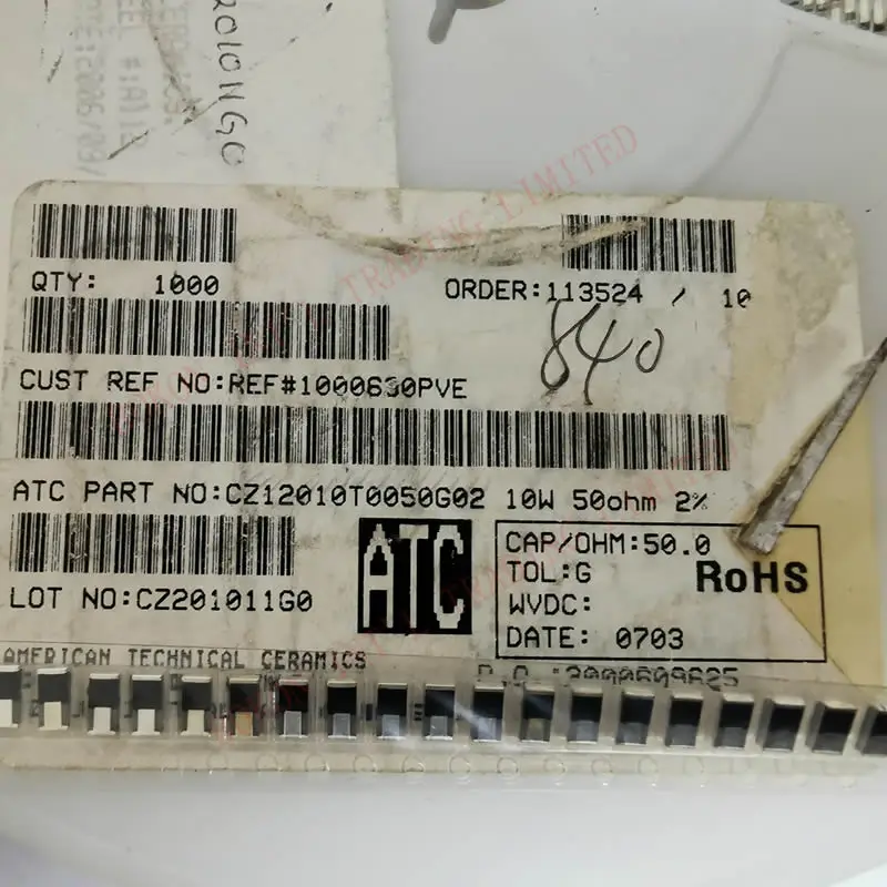 RF Microwave Resistor 10pcs 10Watts 50ohms CZ12010T0050GTR Surface Mount Chip Resistors 10W 50&Omega; Resistive Thin Film CZ12010T0050G02 50ohm