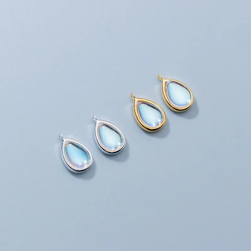 TrustDavis Real 925 Sterling Silver Synthetic Moonstone Water Drop Charm Pendant Handmade DIY Accessories Jewelry DZ77 pendant necklace