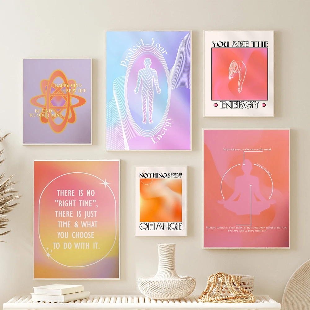 

Psychedelic Vintage Poster 70s Grainy Gradient Spiritual Energy Meditation Art Canvas Painting Abstract Wall Pictures Home Decor