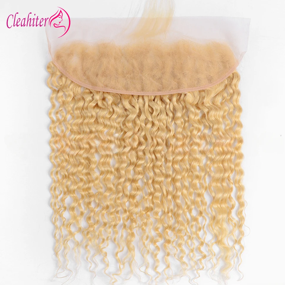 613 Blonde Water Wave 13x4 Human Hair Lace Frontal 16-20 Inch 150% Density Pre-Plucked Transparent Swiss Lace Ear To Ear Front