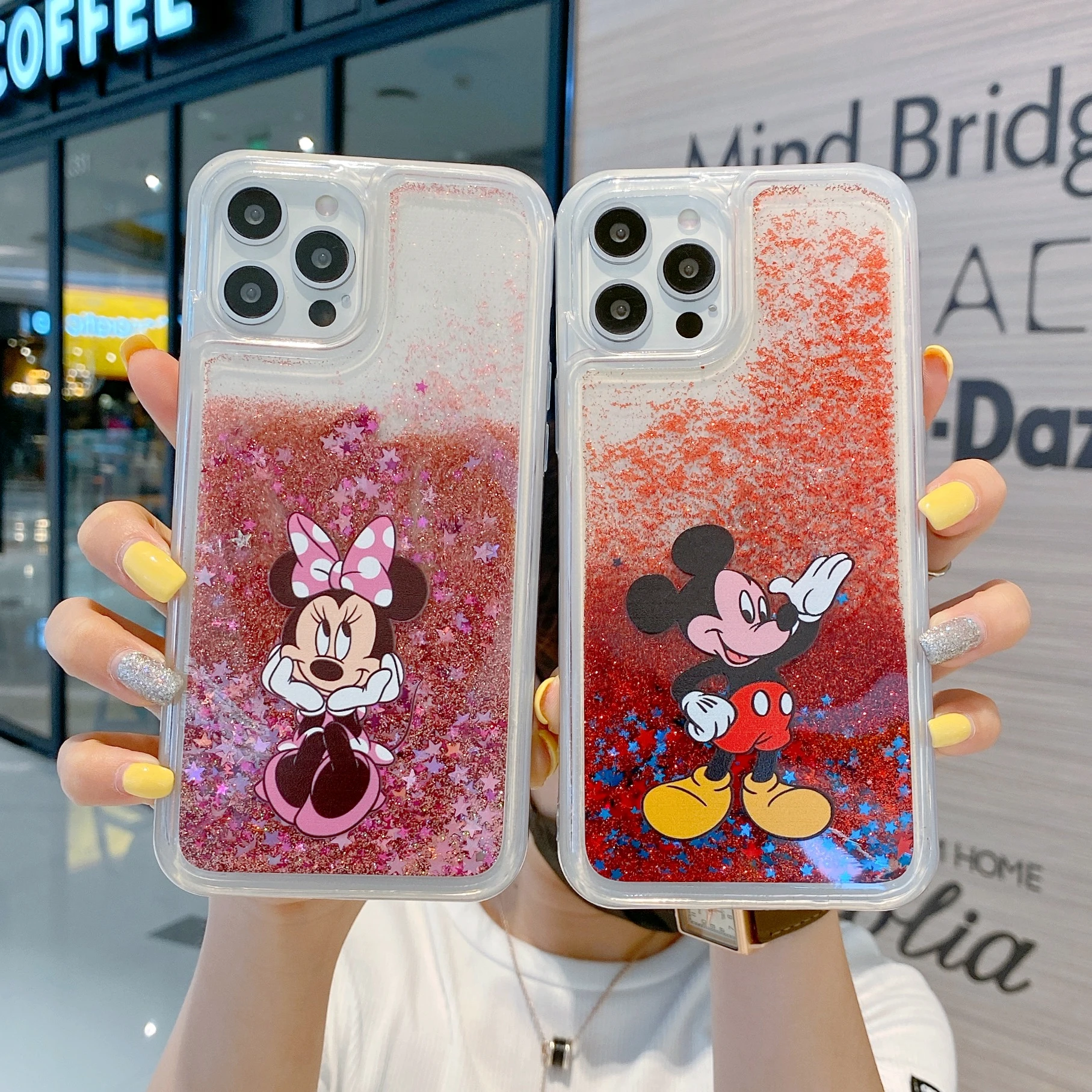 Disney Mickey Minnie Stitch Quicksand Glitter Phone Cases For