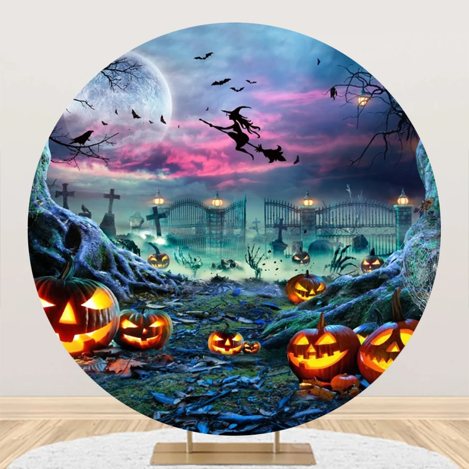 Fabric Halloween Backdrop Qian Halloween Pumpkin Photo Background Scary Graveyard Castle Night Iron Gate Moon PartiesBat Scary Photography Backdrops Children Halloween Party... Fondo Fotografico