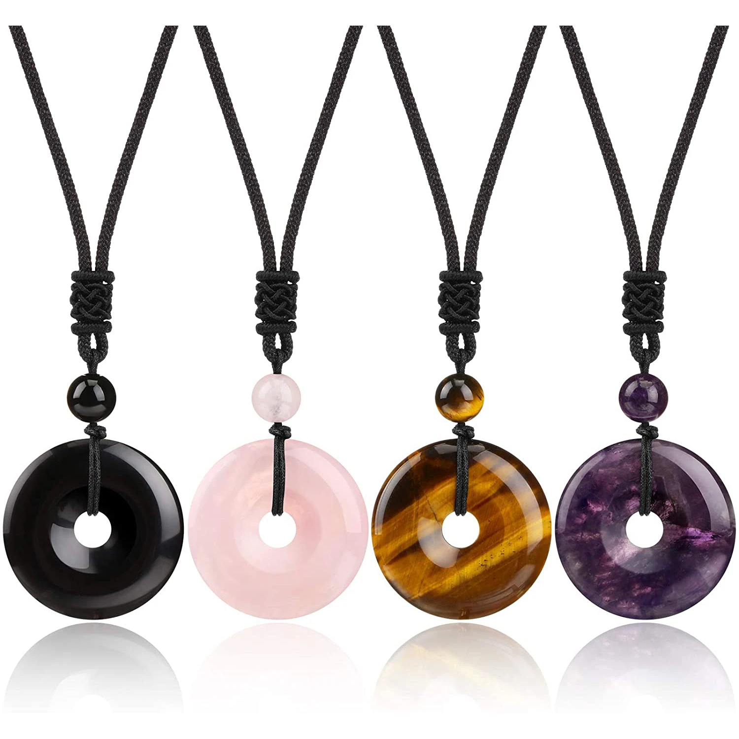 Red Goldstone Donut Necklace 'Prosperity' - Adjustable Black Cord, 25mm Pendant