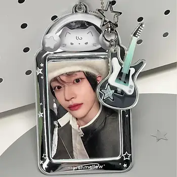 Portafoto per idol coreano Porta carte di credito ID da 3 pollici Custodia protettiva per carte di credito Y2K Borsa alla moda con ciondoli Porta carte fotografiche per gatti