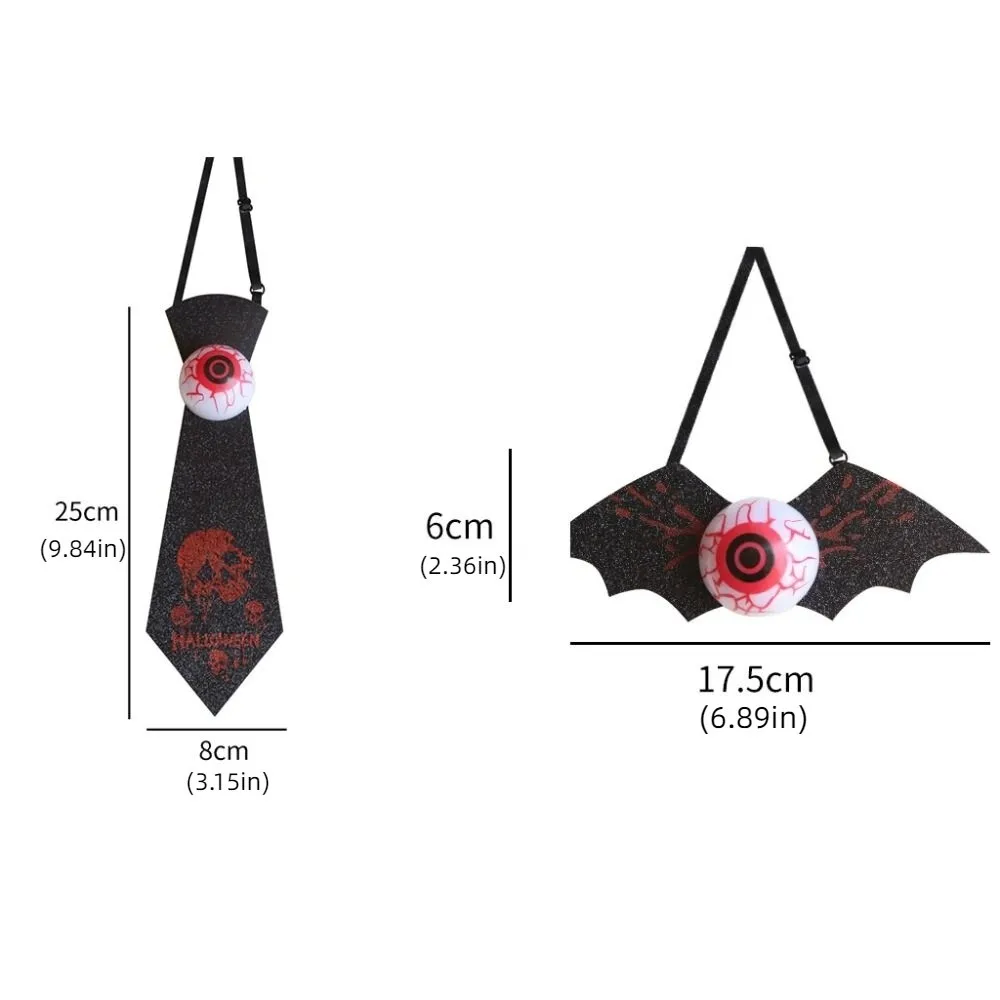 Spooky Halloween Light Up Eyeball Tie Haunted Realistic Gold Dust Bat Bow Tie Reusable Adjustable Straps Halloween Tie Props