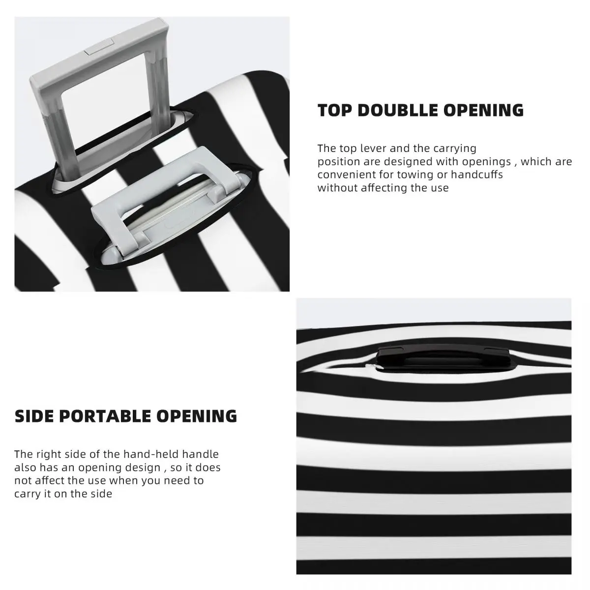 Vintage Striped Print Suitcase Cover Black White Vertical Stripes Vacation Cruise Trip Useful Luggage Supplies Protector