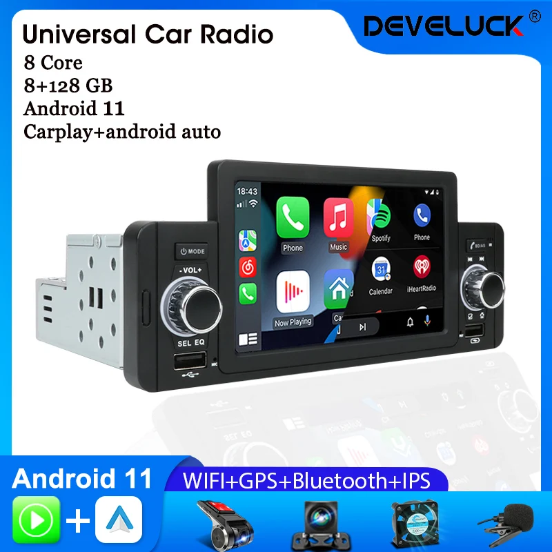 Develuck Universal 5 inch Android Car Radio Multimedia Player Touch Screen 1din 4G WiFi Carplay