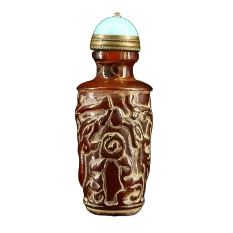 

2.95" Collection Chinese Exquisite Ox Horn Gem Hand-Carved Ox Horn Snuff Bottle