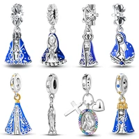 925 Silver Color Cross Crown Virgin Mary Charms Beads Fit 3mm 925 Original Bracelets Fine DIY Jewelry Making For Women Gifts