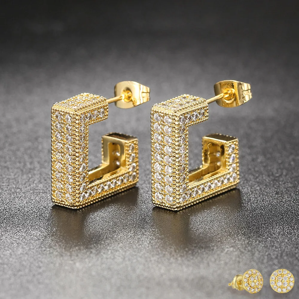 Iced Out Zirkon Hoop Ohrringe für Frauen Männer Luxus Gold Farbe Ohrringe Hiphop Weibliche Mode Hippie Schmuck Zubehör OHE116