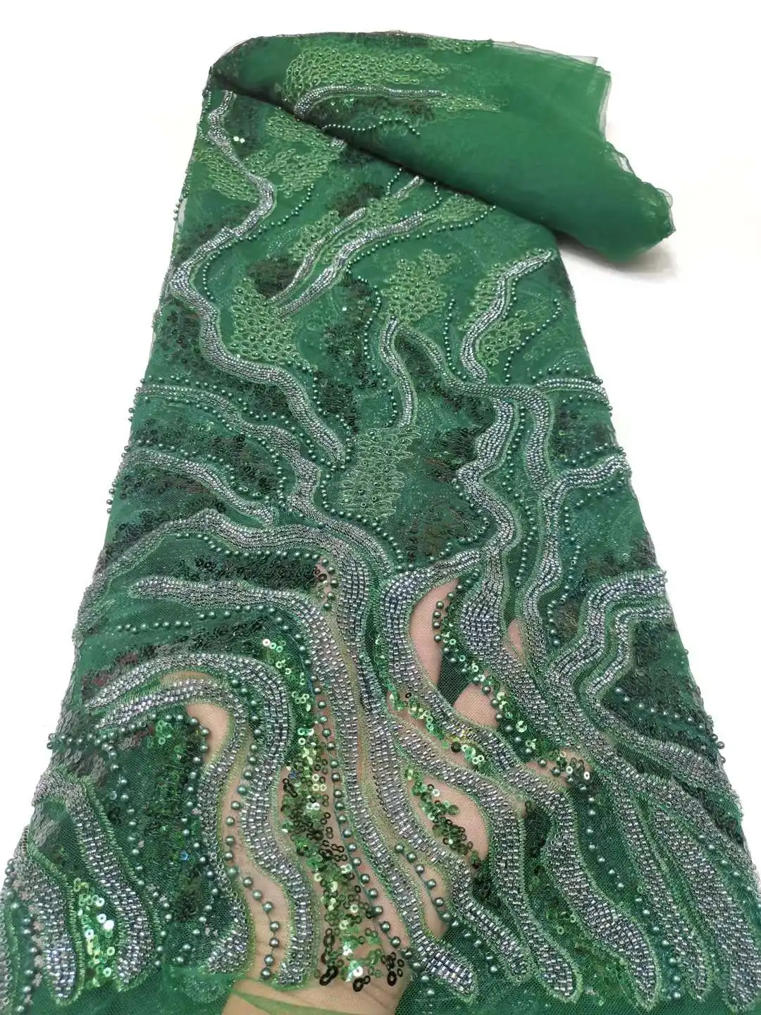 

High quality bead embroidered fabric African Nigeria Lace With stone French tulle net lace for Evening dresses.weddings Party