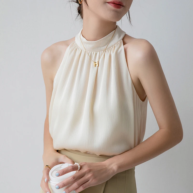 

Блузка женская шифоновая с открытыми плечами, модная Свободная рубашка с лямкой на шее, топ во французском стиле, офисная одежда, на лето