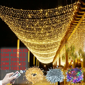 요정 조명 LED 문자열 빛 5M-100M 220V/110V 체인 야외 방수 갈 랜드 웨딩 가든 크리스마스 파티 장식