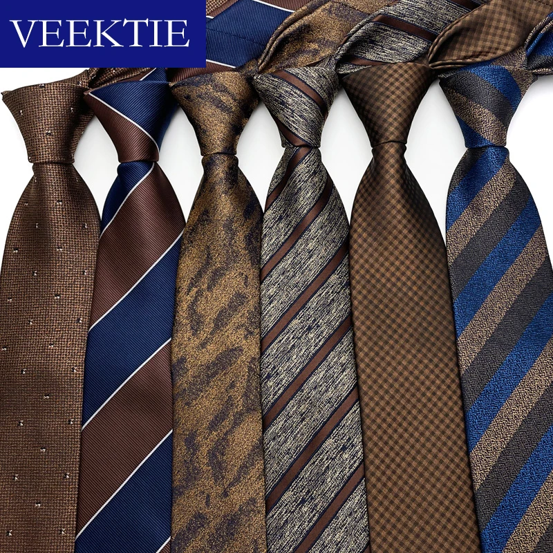 VEEKTIE Marke Maillard-Stil, Farbe, Vintage, gestreift, 8 cm, für Herren, klassisches Karo, Blumenmuster, Braun, Schwarz, Retro, Business, formell