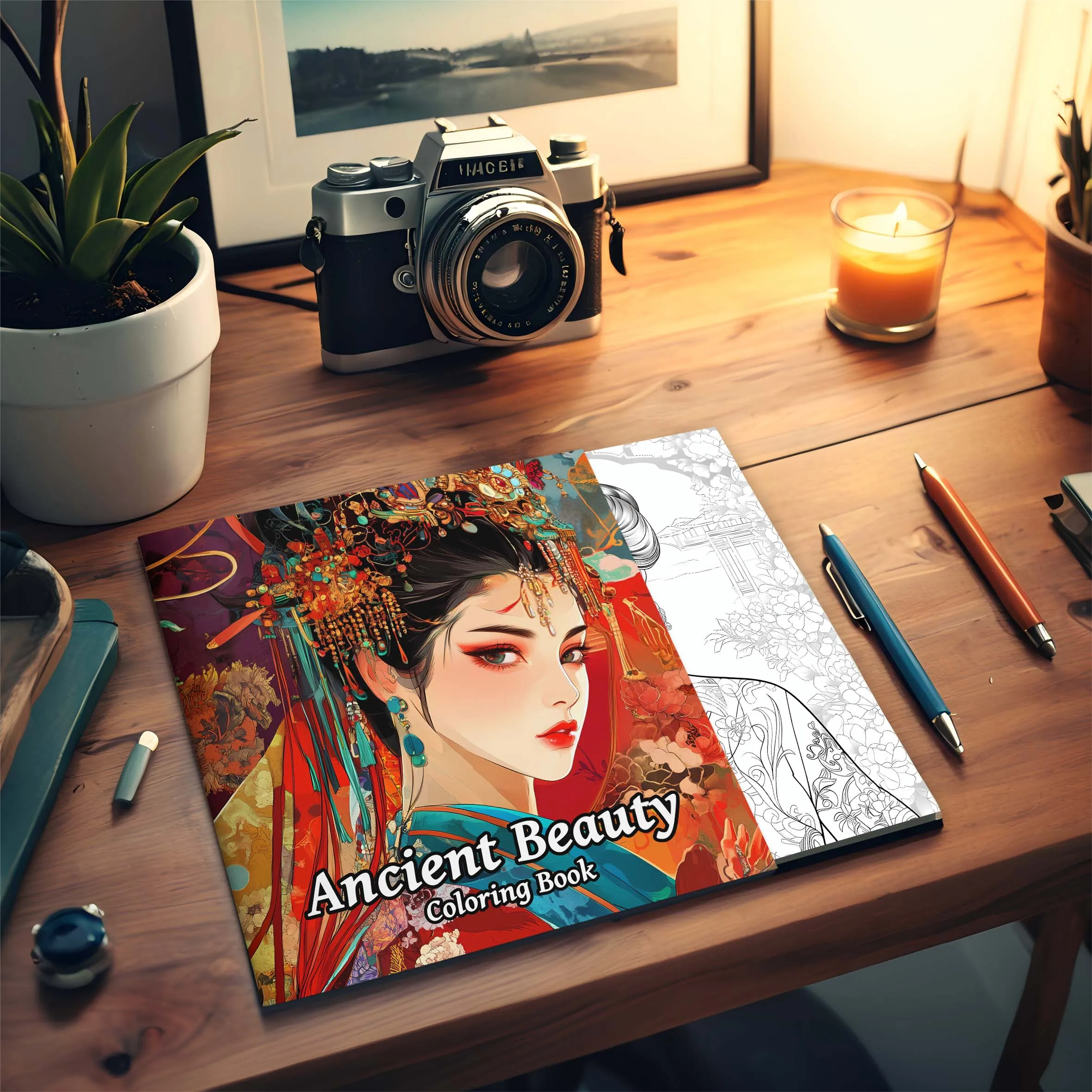 1pc Ancient Beauty coloring Book 24 Pages illustration Creative Relaxation Perfect Self-painting book For Kids And Adult 3