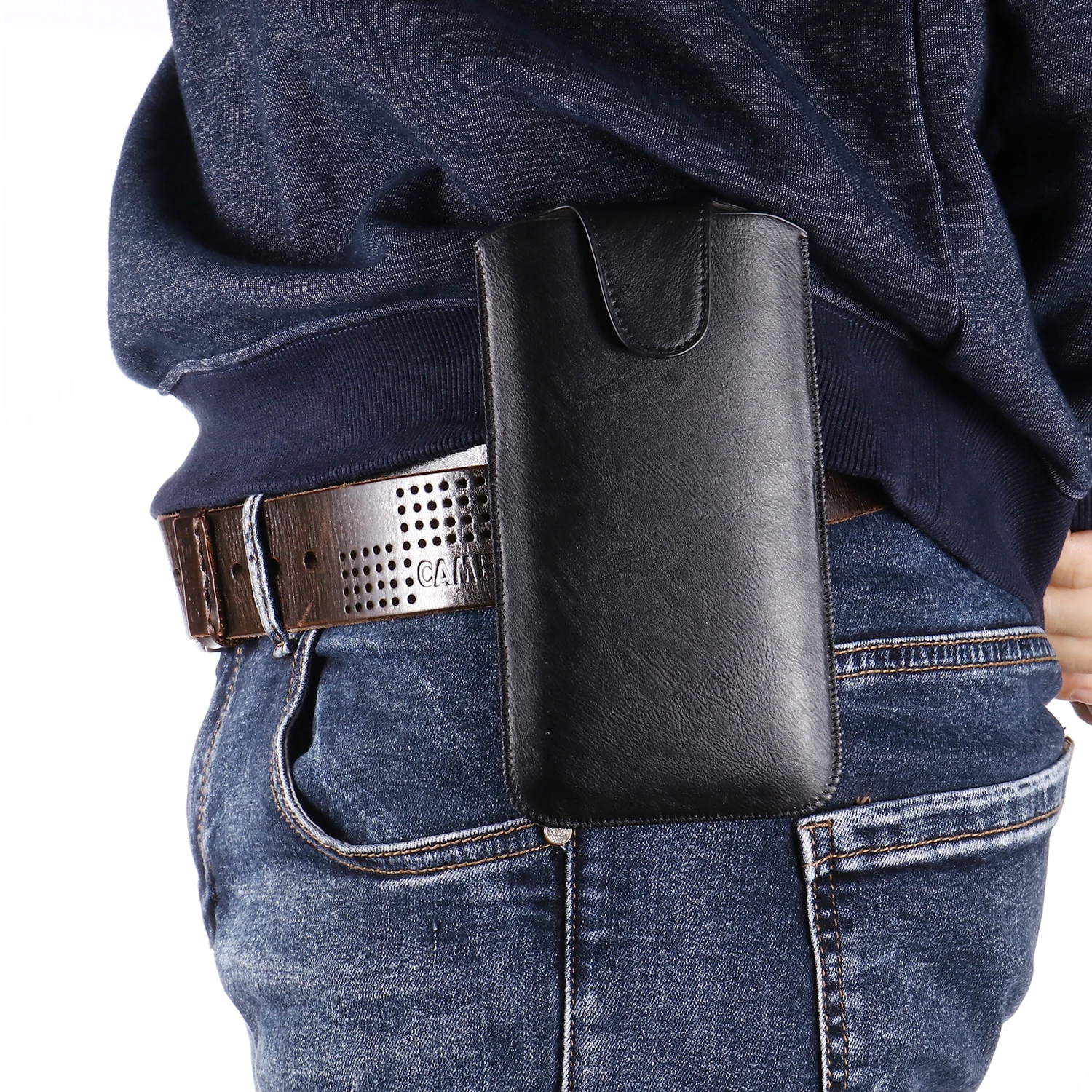 Elegant Pull Tab Leather Belt Case Pouch