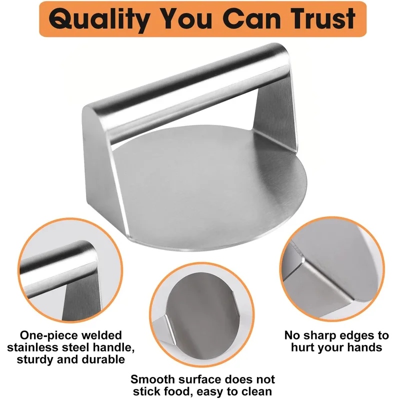 Stainless Steel Smash Burger Press Heavy Duty Round Patty Maker Mold Non-Slip Handle for BBQ Kitchen Accessories 3