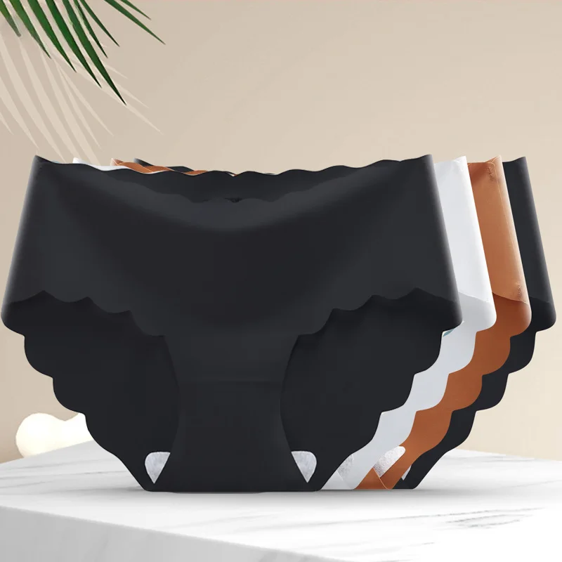 

2023 Women's Satin Panties Silk Underwear Wavy Female Seamless Woman Briefs Female Panties Soft Underpants Lady Lingerie M-XXL