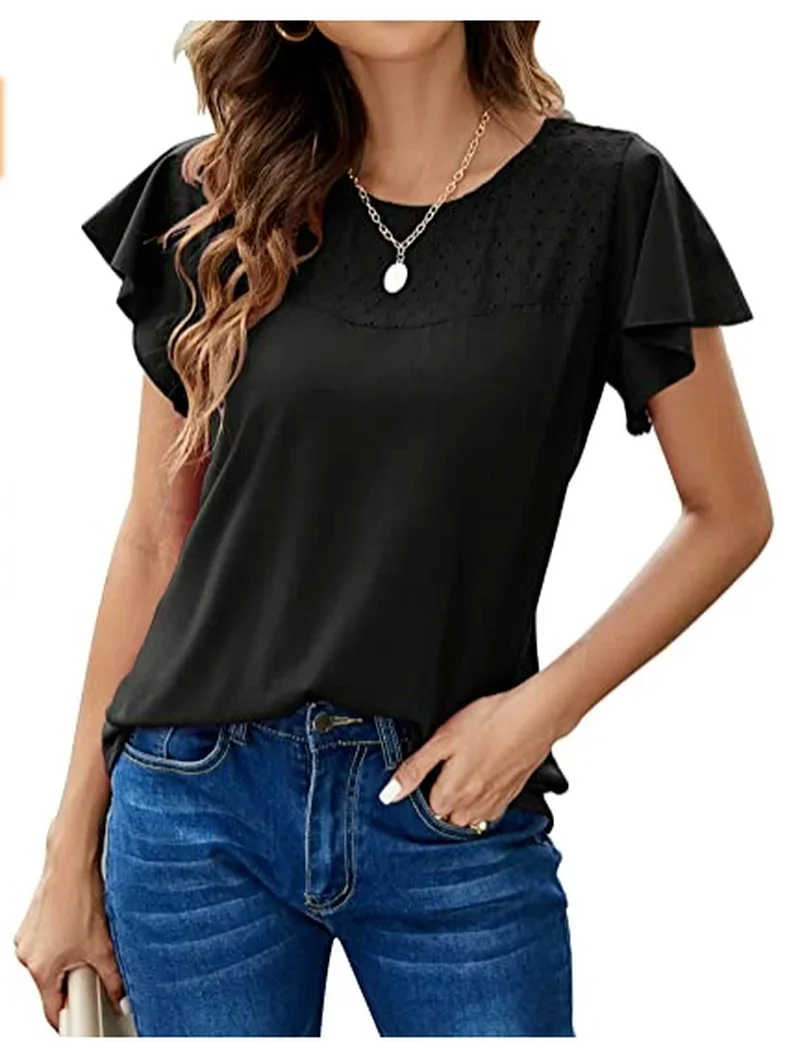 2023 Women Summer New Top Fashion Loose Casual Simple Round Neck Short Sleeve Underlay T-Shirt Loose Versatile Solid Color Top 2