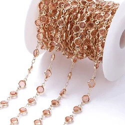 1 Meter 6mm Colorful Crystal Beaded Glass Chain - 1 Meter (Orange - KC gold)