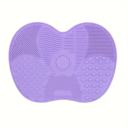 Apple Shaped Silicone Makeup Brush Cleaning Mat - Efficient, Portable & Reusable with Suction Cup (1Pc Purple)